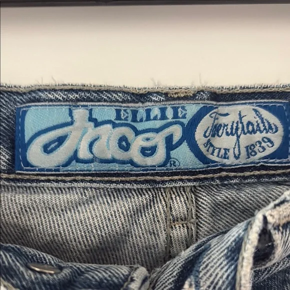 JNCO Blue and White Wide-Leg Cropped Jeans